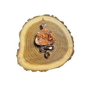 Sterling silver pendant orange brown mother of Pearl citrine